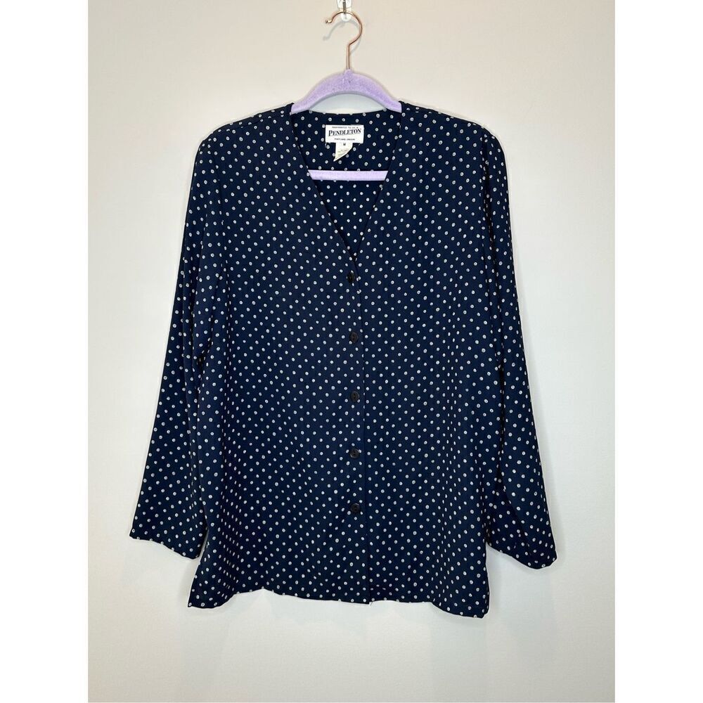Pendleton Navy Print Button Front Tunic Blouse Si… - image 1